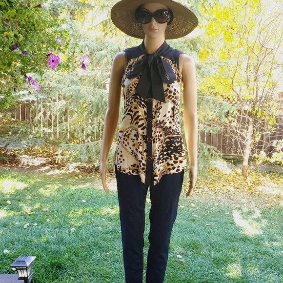 REBECCA MINKOFF! 100% silk sleeveless animal print with bow tie - Picture 7 of 14